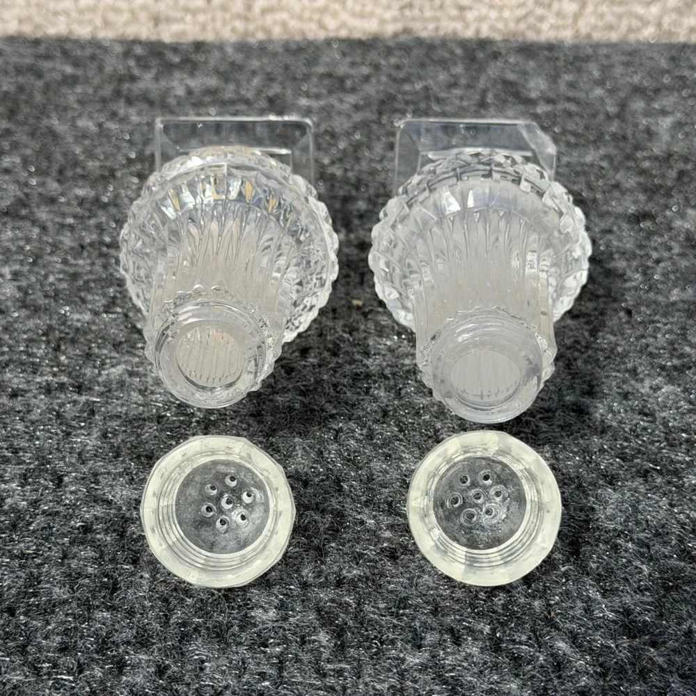 Bohemia Crystal Glass Salt and Pepper Shakers Set Vintage Diamond Cut Clear Read